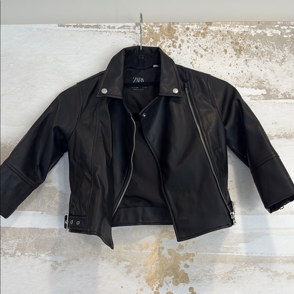Zara Black Leather-Style Jacket size 5